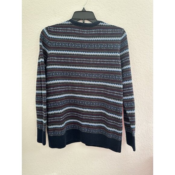 LL Bean Nordic Fair Isle‎ Cardigan Sweater Blue Cotton Cashmere Size M Grandma - Picture 2 of 8